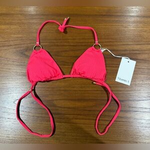 Vitamin A Cosmo Ring Detail Rib Triangle Bikini Top Hot Pink NWT S Spring Break